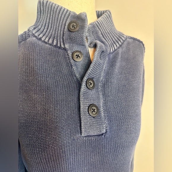 Sz M Rock & Republic washed blue button neck sweater crew neck - Picture 5 of 7